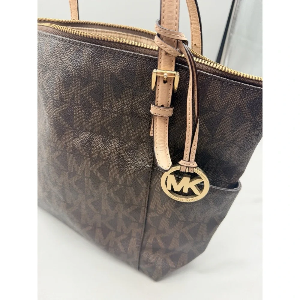 Michael Kors Jet J-1309 Brown Signature Large Tote Shoulder Bag Authenticated